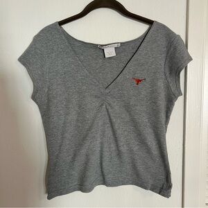 Antigua Gray V-Neck Tee with Texas Longhorns Logo